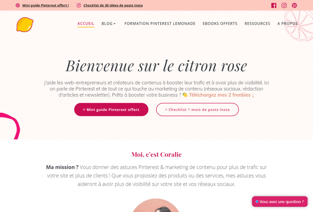 La page d'accueil du Citron rose