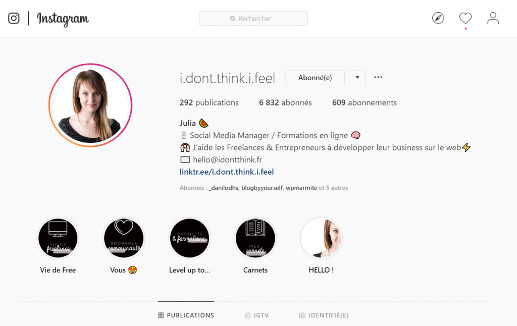 Montre ta personnalité sur ta biographie Instagram comme Julia