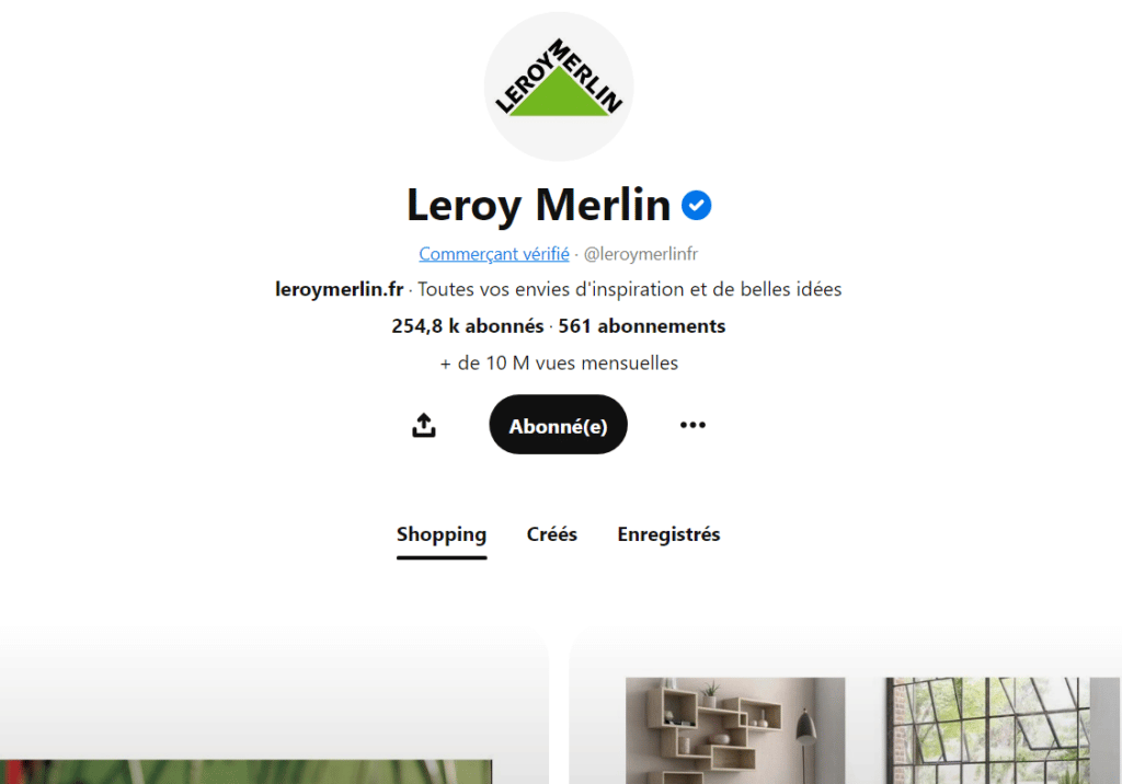 L'onglet Shopping du profil Pinterest de Leroy Merlin